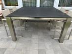 Tuinset tafel en 4 zetels in inox, Tuin en Terras, Tuinsets en Loungesets, Ophalen, Inox, Tuinset, 8 zitplaatsen
