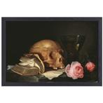 Une nature morte Vanitas avec un crâne, un livre et des rose, Envoi, Création originale, 50 à 75 cm, 50 à 75 cm
