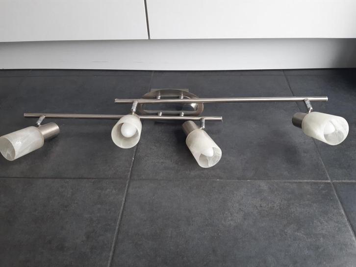verlichtingsbalk met 4 spots, Huis en Inrichting, Lampen | Plafondlampen, Zo goed als nieuw, Glas, Metaal, Ophalen