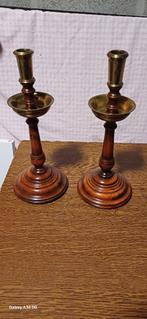 2 houten kandelaars, Ophalen, Zo goed als nieuw, Kandelaar, Hout