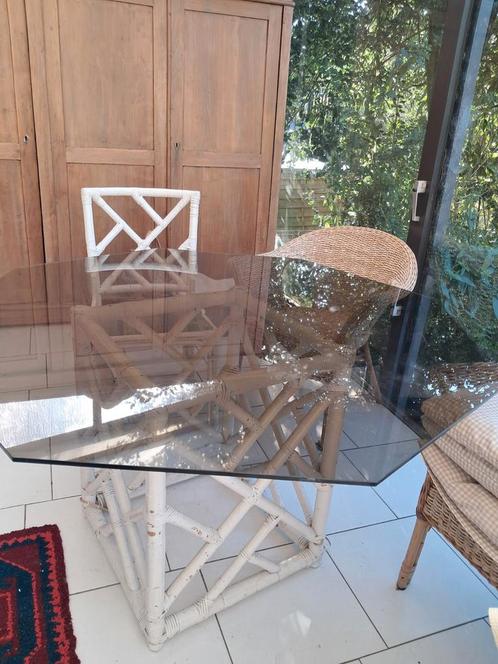 Achthoekige tafel en 6 stoelen, Huis en Inrichting, Stoelen, Gebruikt, Eén, Wit, Ophalen