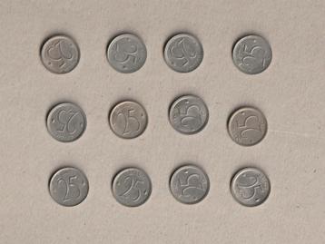 België : 12 (gebruikte) munten van 25 ct. beschikbaar voor biedingen