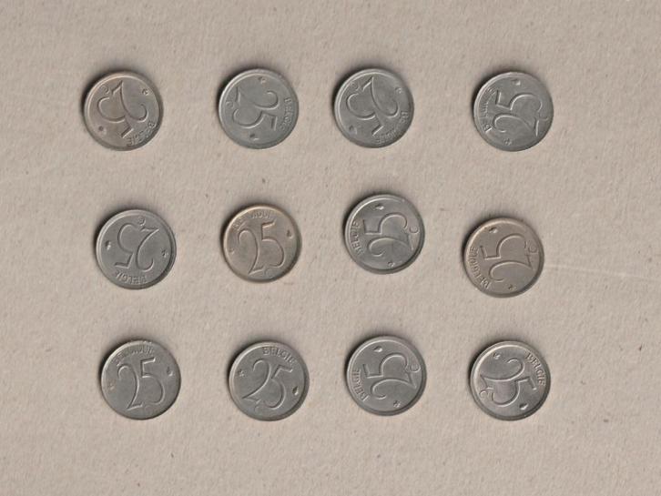 België : 12 (gebruikte) munten van 25 ct., Postzegels en Munten, Munten | België, Setje, Ophalen of Verzenden
