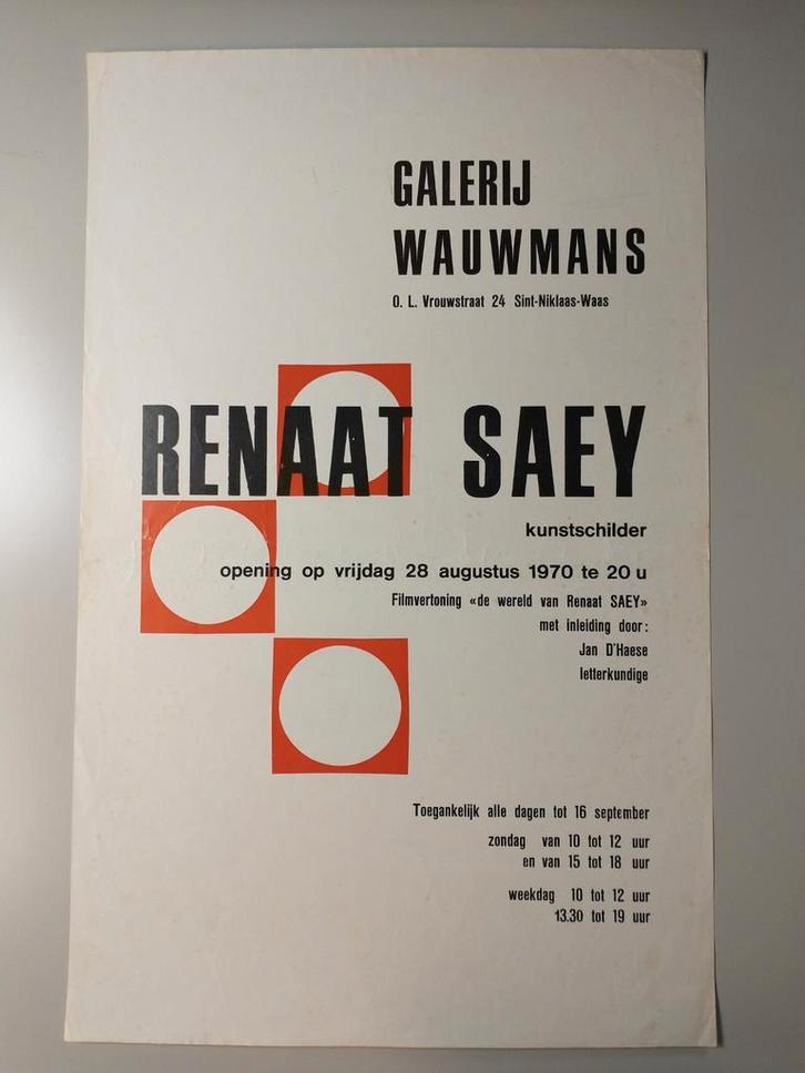 Renaat Saey Galerij Wauwmans 1970 affiche, Collections, Posters & Affiches, Utilisé, Enlèvement ou Envoi