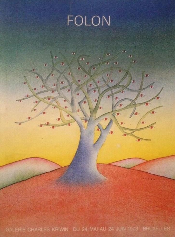 Affiche originale de Jean-Michel Folon Kriwin Bruxelles 1973, Antiquités & Art, Art | Lithographies & Sérigraphies, Enlèvement ou Envoi