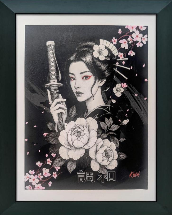 Geisha-schilderij — Creatie van kunstenaars, straatkunst, Antiek en Kunst, Kunst | Schilderijen | Klassiek, Verzenden