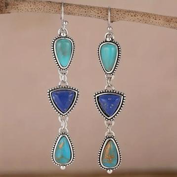 Oorbellen met lapis lazuli, jaspis en turqoise natuursteen beschikbaar voor biedingen