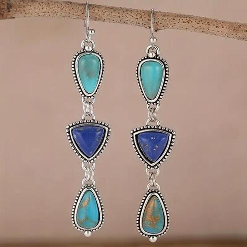 Oorbellen met lapis lazuli, jaspis en turqoise natuursteen, Handtassen en Accessoires, Oorbellen, Nieuw, Hangers, Overige materialen