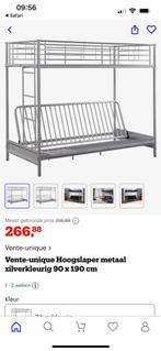 Ijzeren ( zilverkleurig)stapelbed met zetelbed, Huis en Inrichting, Ophalen, 90 cm, Tweepersoons, Zo goed als nieuw