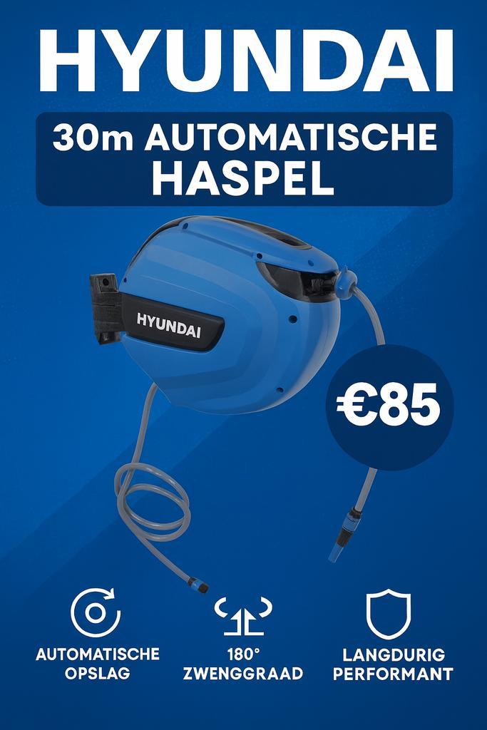 Hyundai Zelfoprollende tuinhaspel 30m, Jardin & Terrasse, Tuyaux d'arrosage, Neuf, Dévidoir, Enlèvement