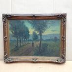 Schilderij Jos Moons op houten paneel met jager op 1930, Antiek en Kunst, Kunst | Schilderijen | Klassiek, Ophalen of Verzenden