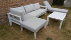 Loungeset wit aluminium. Bijhorende ligzetel en salontafel., Ophalen, 5 zitplaatsen, Gebruikt, Bank