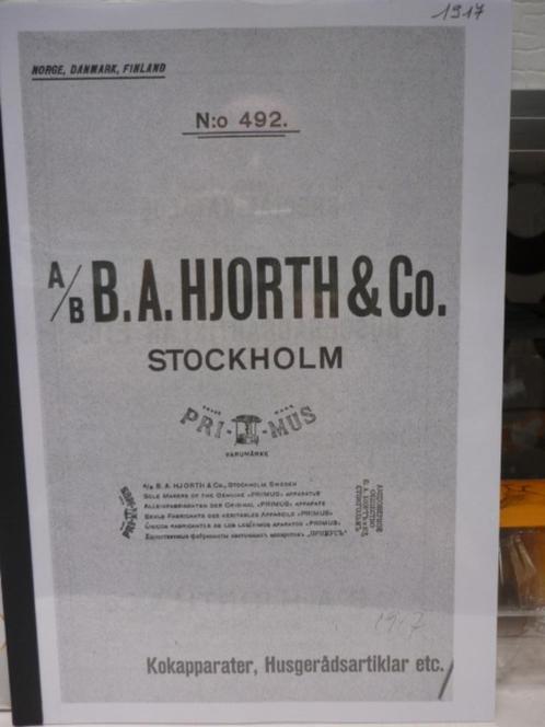 Catalogus n 492 Aktiebolaget B.A. Hjorth & Co. Primus, Antiquités & Art, Antiquités | Outils & Instruments, Enlèvement ou Envoi
