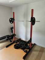 Fortex Squat Rack - Flat Bench - 110 kg Rubber schijven, Sport en Fitness, Ophalen, Zo goed als nieuw, Benen, Fitnessbank
