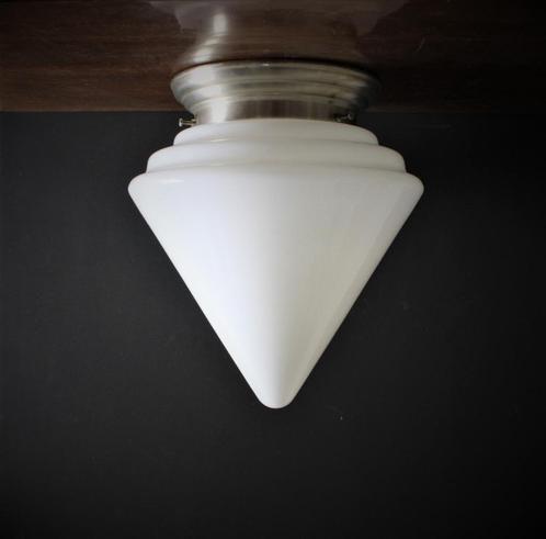 plafondlamp met opaline glas, Huis en Inrichting, Lampen | Plafondlampen, Zo goed als nieuw, Glas, Metaal, Ophalen