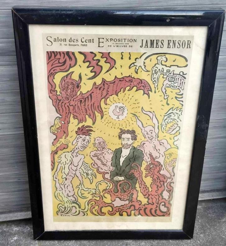 lithographie salon des cent exposition de james ensor, Antiek en Kunst, Kunst | Litho's en Zeefdrukken, Ophalen of Verzenden