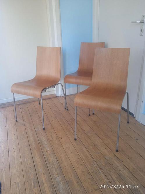 Gebogen houten stoelen Deens Design, Huis en Inrichting, Stoelen, Zo goed als nieuw, Drie, Hout, Bruin, Ophalen