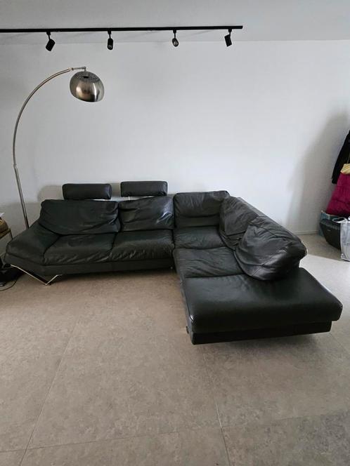 Natuzzi hoeksalon zwart leer, Huis en Inrichting, Zetels | Complete zithoeken, Gebruikt, Leer, Ophalen