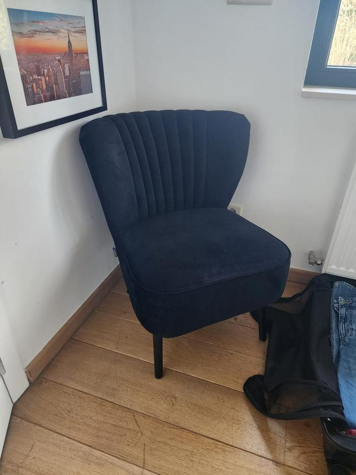Fauteuil velours noir – Style coquille –, Maison & Meubles, Fauteuils, Comme neuf, Métal, Enlèvement