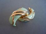 Vintage oorbellen pastelgroen emaille en goudkleur, Overige materialen, Ophalen of Verzenden, Zo goed als nieuw, Knopjes of Stekers