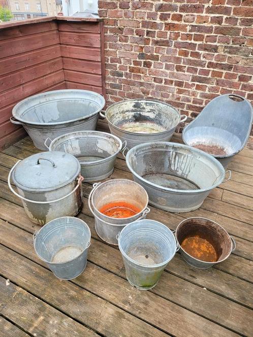 Divers bassines, seaux, baignoire galvanisés, Tuin en Terras, Bloembakken en Plantenbakken, Gebruikt, Ophalen