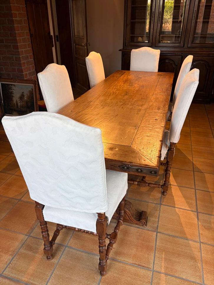 Table en chêne massif – Style rustique traditionnel + chaise, Maison & Meubles, Salles à manger complètes, Comme neuf, 8 chaises ou plus