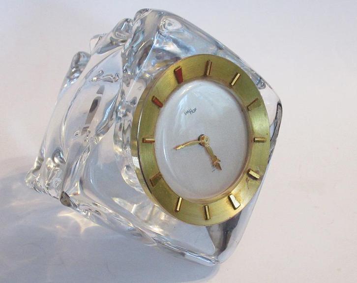 Imhof Swiss mechanisch klok in Schneider kristal uit de 50te, Antiek en Kunst, Antiek | Klokken, Ophalen of Verzenden
