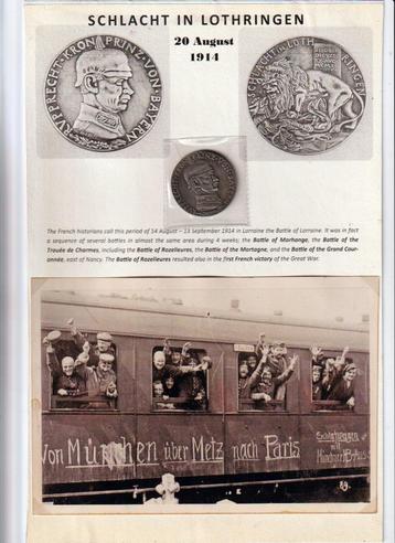 Portrait medaille + foto's 'Schlacht in Lothringen' - 1914