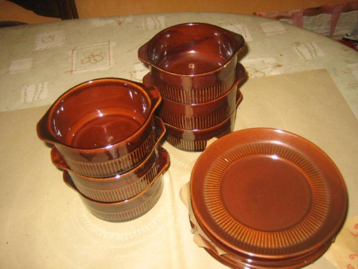 Set van 6 vintage ramekins in bruin geglazuurd aardewerk, Antiek en Kunst, Curiosa en Brocante, Ophalen