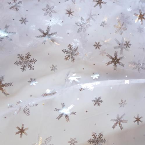 Promo! 546) 150x100cm Organza wit sneeuwvlok zilver glitter, Hobby en Vrije tijd, Stoffen en Lappen, Nieuw, Polyester, 120 cm of meer