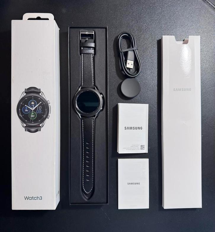 Samsung Galaxy Watch 3 — 45 mm Wi-Fi Mystic Silver, Handtassen en Accessoires, Smartwatches, Zo goed als nieuw, Android, Grijs