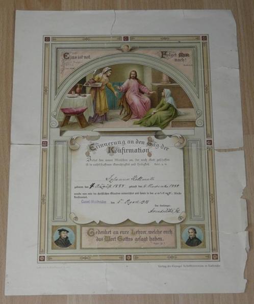 Document, Herinnering Heilige Vormsel, 39x30cm, uit 1903., Verzamelen, Religie, Gebruikt, Christendom | Katholiek, Kaart of Prent