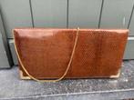 Vintage ong. 1950 handtas van leer + portemonnee, Ophalen, Gebruikt, Bruin, Avondtasje