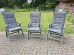 3 tuinstoelen plus kussens., Jardin & Terrasse, Chaises de jardin, Enlèvement, Comme neuf, Plastique, Ajustable