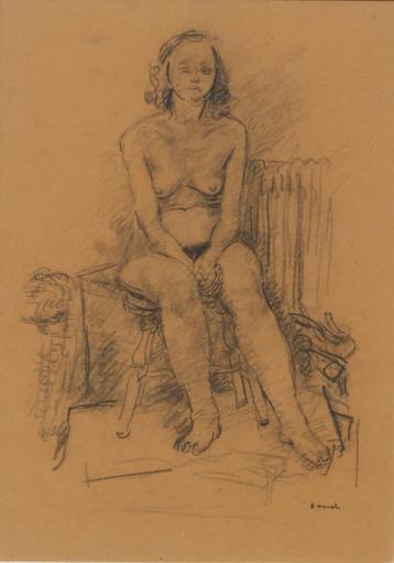 Henri Ramah (1887-1947): Zittend naakt (57 x 71 cm)