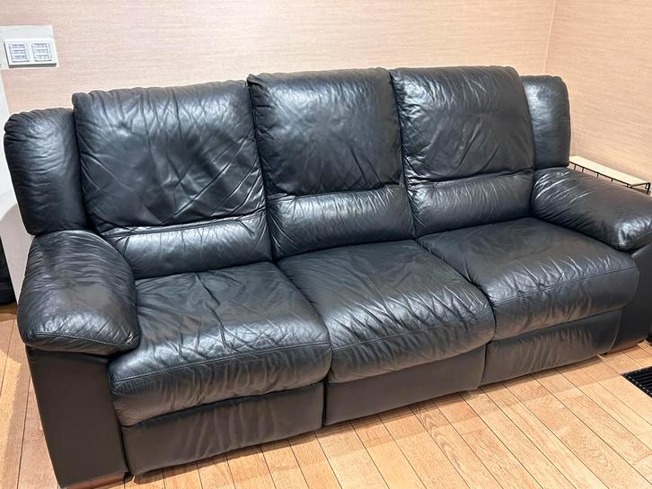 Lederen 3-zit(2relaxen), lederen 2-zit en lederen poef, Huis en Inrichting, Zetels | Zetels, Gebruikt, Rechte bank, Ophalen