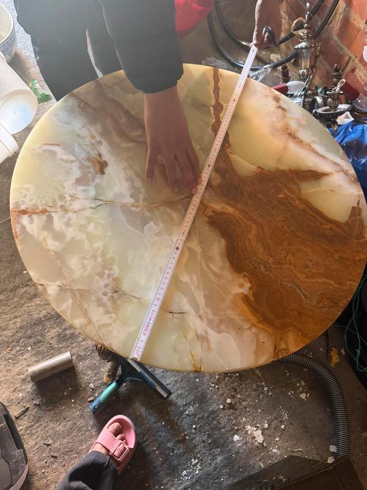 Vintage bijzettafel met onyx blad en koperen poten, Muziek en Instrumenten, Drumstellen en Slagwerk, Zo goed als nieuw, Ophalen