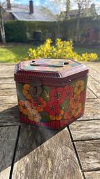 Vintage antiek tinnen doos blik art deco bloem, Verzamelen, Blikken, Ophalen of Verzenden, Gebruikt