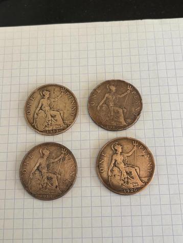 4 muntstukken one penny (Georg V) beschikbaar voor biedingen