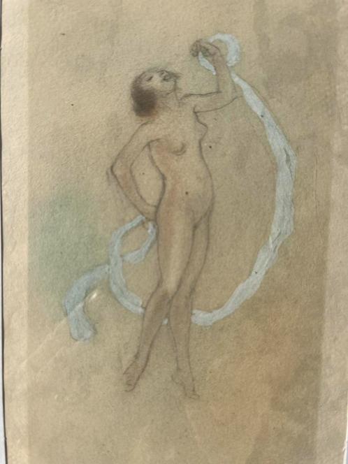 Armand RASSENFOSSE opgehoogde tekening pastel dansend naakt, Antiek en Kunst, Kunst | Schilderijen | Klassiek, Ophalen of Verzenden