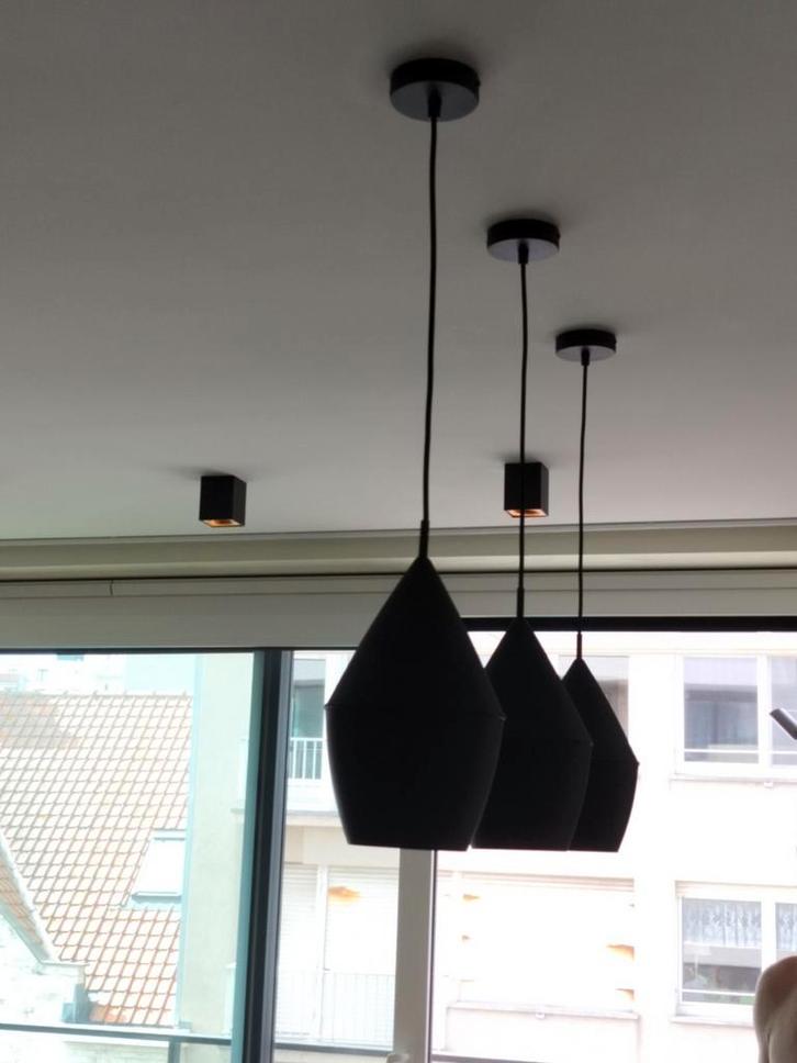 3 zwarte hanglampen, Maison & Meubles, Lampes | Suspensions, Comme neuf, Enlèvement