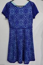 blauw kleedje met print, Gedragen, Blauw, Knielengte, Maat 38/40 (M)