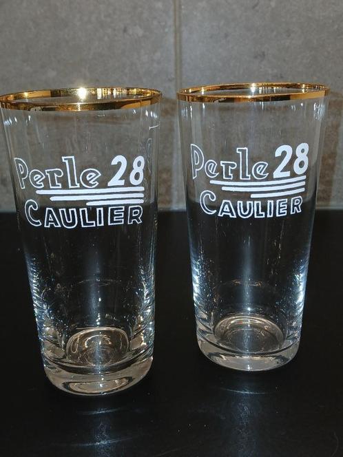 Deux anciens verres PERLE 28 CAULIER  en parfait état, Collections, Marques de bière, Comme neuf, Verre ou Verres, Enlèvement ou Envoi