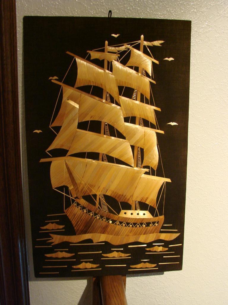 wand decortie: zeilboot in bamboe, Ophalen, Zo goed als nieuw