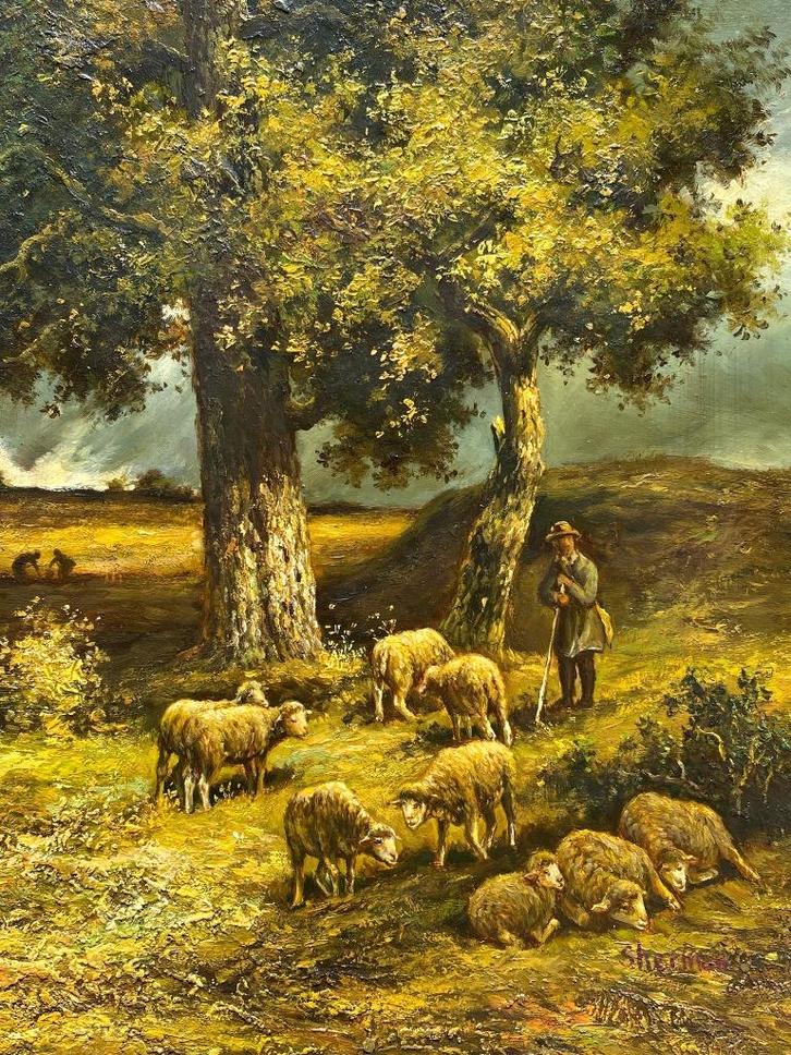 Schilderij - Verf op hout - Gesigneerd „Sherman”, Antiek en Kunst, Kunst | Schilderijen | Klassiek, Ophalen of Verzenden
