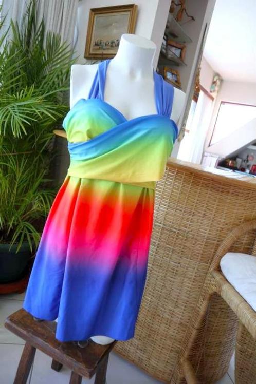 vintage dressing kleurrijk uitend leuke jurk, Kleding | Dames, Jurken, Zo goed als nieuw, Maat 42/44 (L), Overige kleuren, Onder de knie