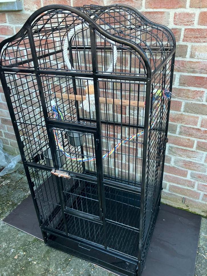 ZWARTE PAPEGAAIENKOOI MET OPEN DAK EN TOEBEHOREN NU 140 EURO, Dieren en Toebehoren, Vogels | Hokken en Kooien, Zo goed als nieuw