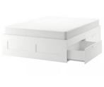 Cadre de lit Ikea Brimnes avec sommier à lattes et 4 tiroirs, Queen size, Comme neuf, Enlèvement, Sommier