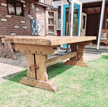 Eiken Kloostertafel eettafel 198x81x76, Huis en Inrichting, Landelijk stoer sober vintage, Eikenhout, Zo goed als nieuw, Vijf personen of meer