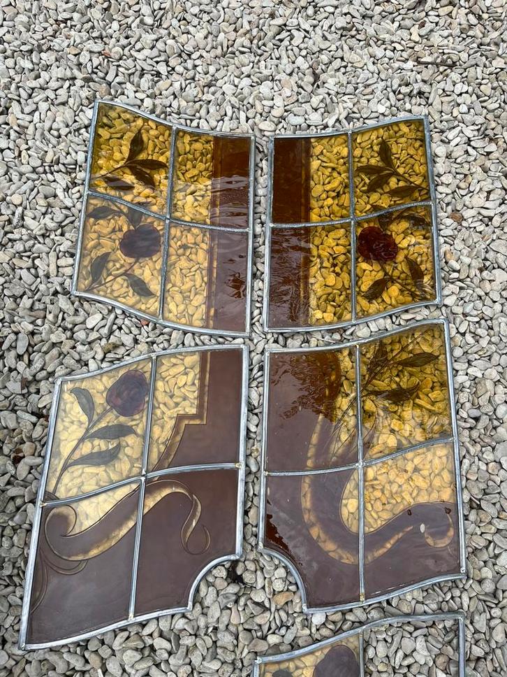 GLAS IN LOOD 4 STUKS EN RESERVE ROOS RAAM DECO, Doe-het-zelf en Bouw, Glas en Ramen, Gebruikt, Glasplaat, Minder dan 80 cm, Minder dan 80 cm
